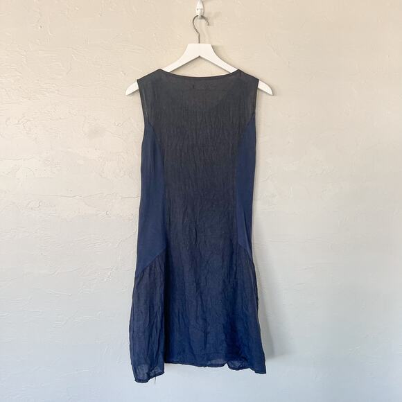 Lina Tomei Blue Beaded Linen Shift Dress Large - Picture 3 of 5